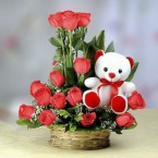 send Red Roses Bouquet N Cute Teddy delivery